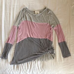 Fantastic Fawn Pink and Gray Striped Long Sleeve Top